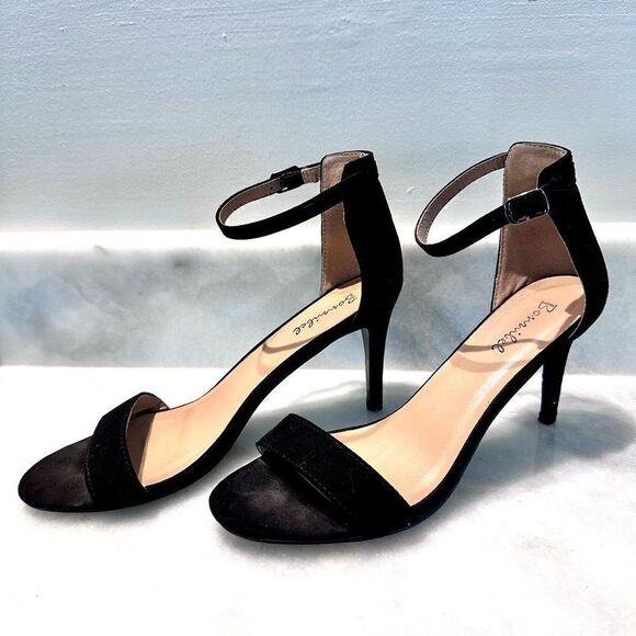 Bonnibel Ankle Strap Black Stiletto Heel Open Toe Sandals Size 7.5 - Picture 3 of 5